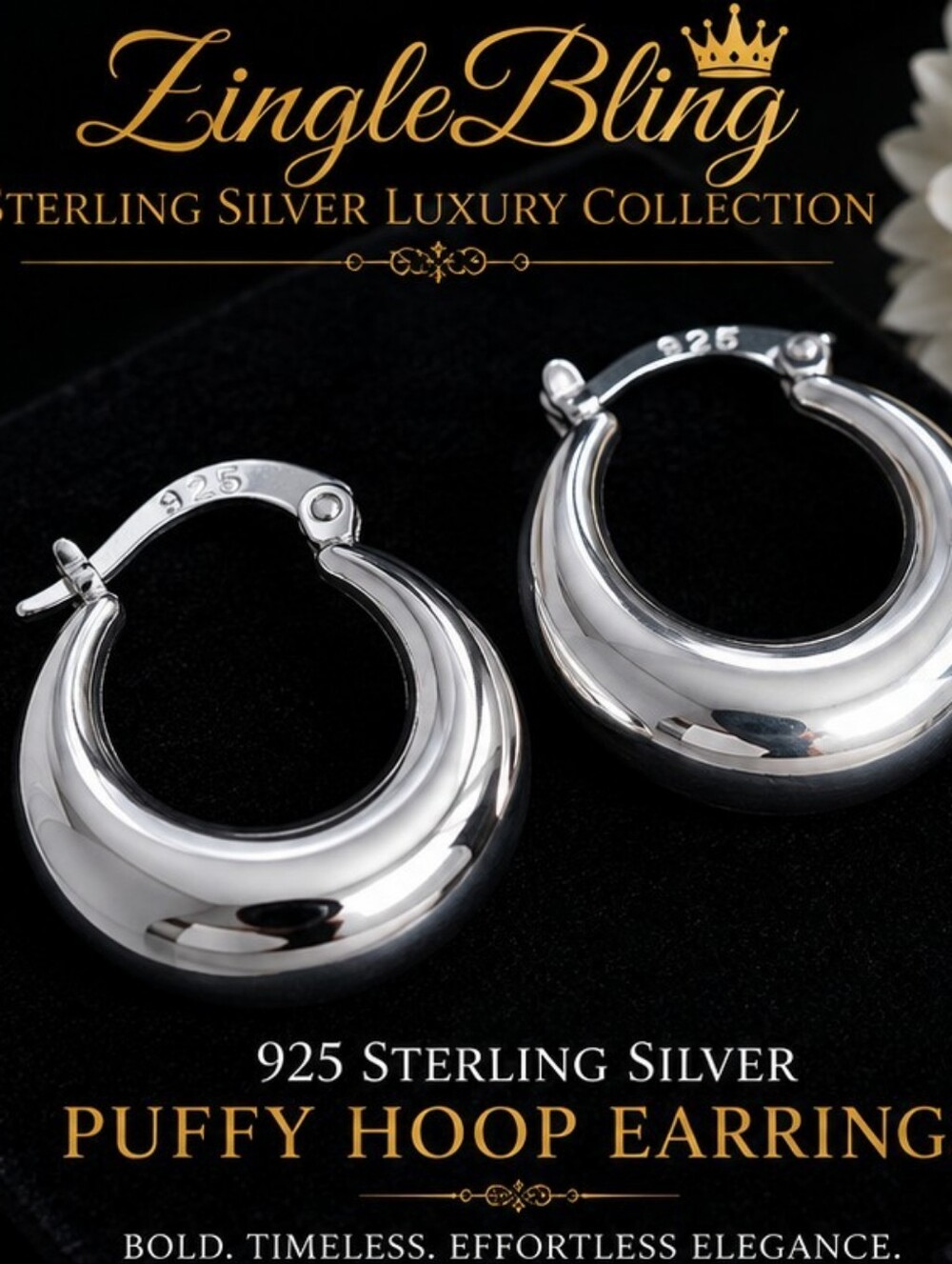 925 Sterling Silver Puffy Round Hoop Earrings Chunky 8g NWOT